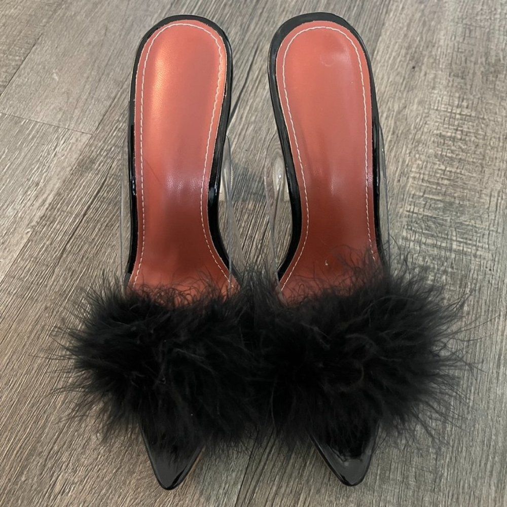 Amina Muaddi Style Feather Trim Slide Sandals Size 36